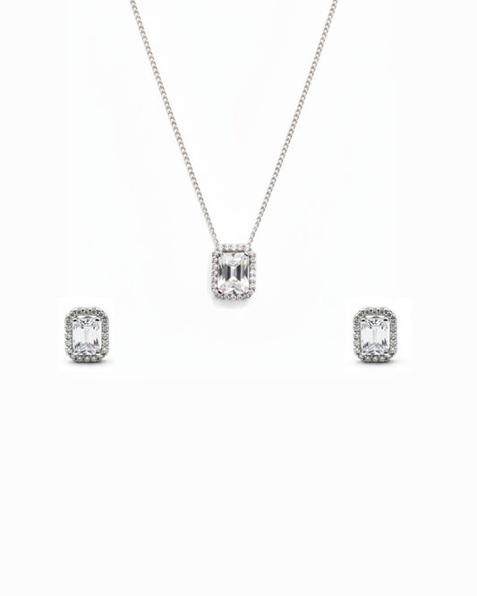 Radiant Emerald-Cut Halo Jewellery Set