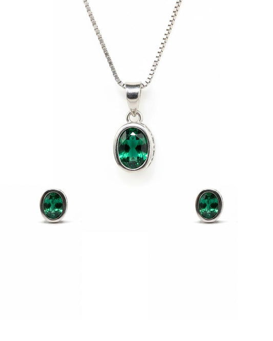 Oval Emerald Bezel Jewellery Set