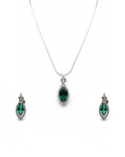 Emerald Marquise Halo Jewellery Set